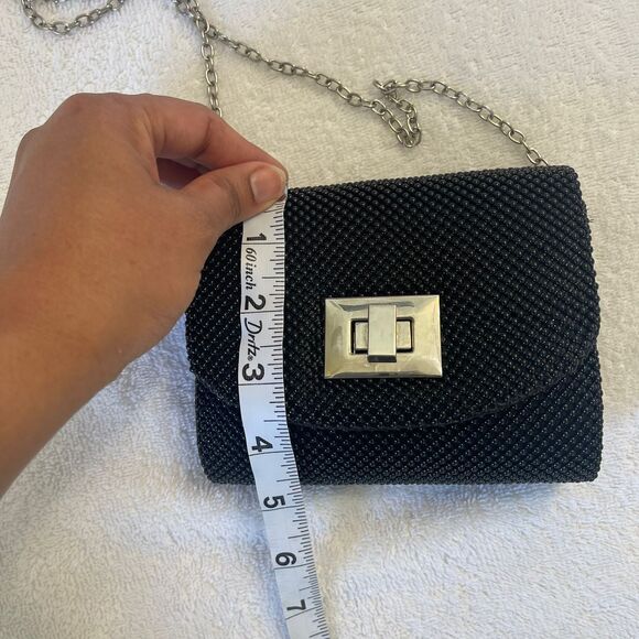 Vintage La Regale Women's Clutch Black Purse Beaded Crossbody Evening Bag - Picture 4 of 8